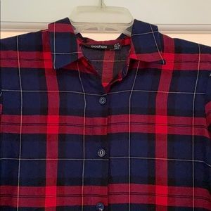 plaid Boohoo button up crop top